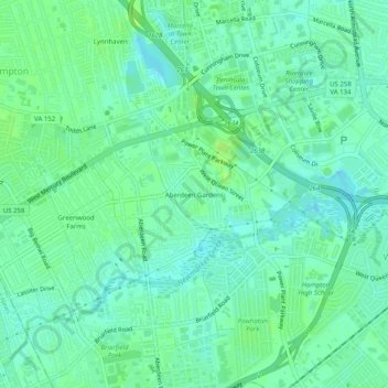 Mappa topografica Aberdeen Gardens, altitudine, rilievo
