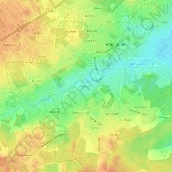Mappa topografica Chartrèze, altitudine, rilievo