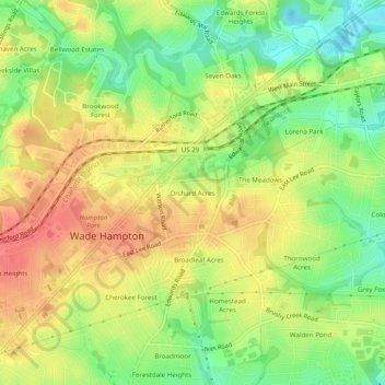 Mappa topografica Orchard Acres, altitudine, rilievo