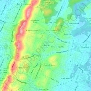 Mappa topografica Eastdale, altitudine, rilievo