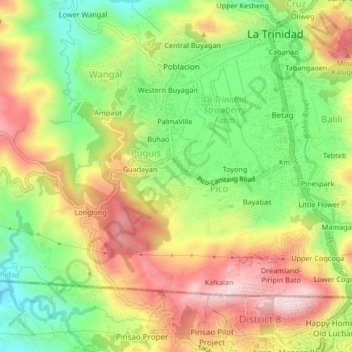 Mappa topografica Wayside, altitudine, rilievo