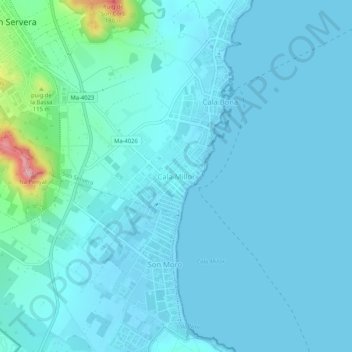 Mappa topografica Cala Millor, altitudine, rilievo