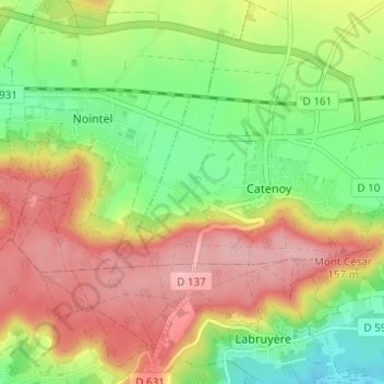 Mappa topografica Courcelles, altitudine, rilievo
