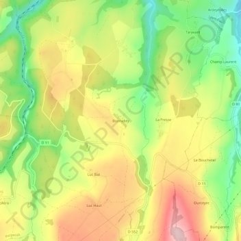 Mappa topografica Bonnabry, altitudine, rilievo