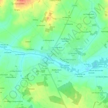Mappa topografica Le Bourg-Est, altitudine, rilievo