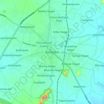 Mappa topografica Namakkal, altitudine, rilievo