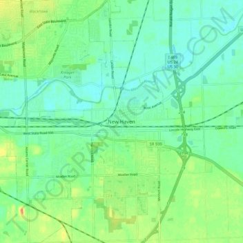 Mappa topografica New Haven, altitudine, rilievo