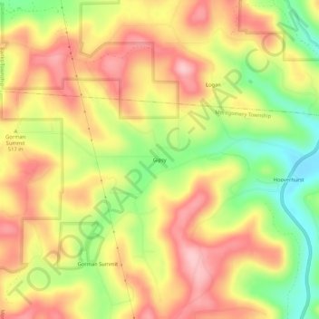 Mappa topografica Gipsy, altitudine, rilievo