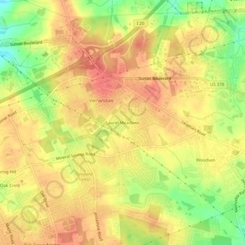 Mappa topografica Laurel Meadows, altitudine, rilievo
