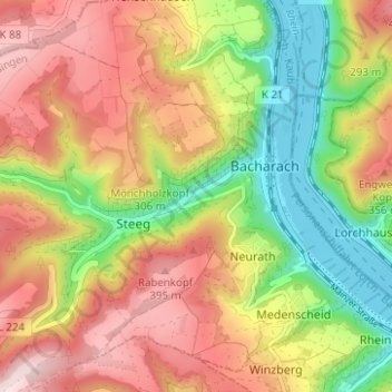Mappa topografica Nauheim, altitudine, rilievo