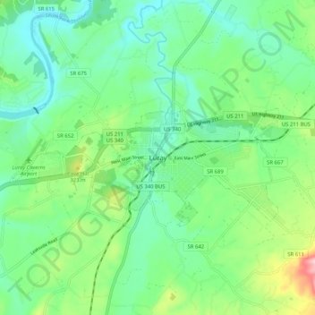 Mappa topografica Luray, altitudine, rilievo