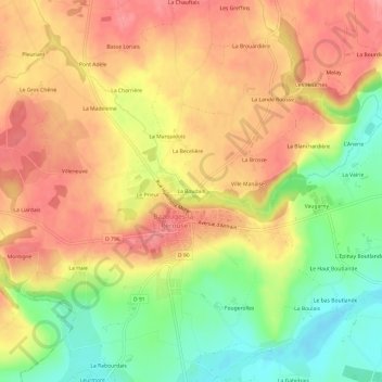 Mappa topografica La Boudais, altitudine, rilievo