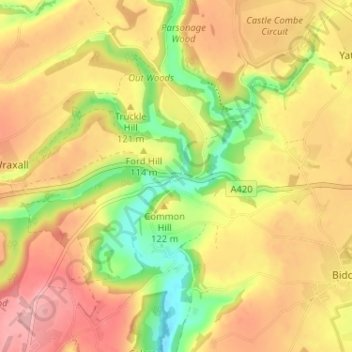 Mappa topografica Ford, altitudine, rilievo