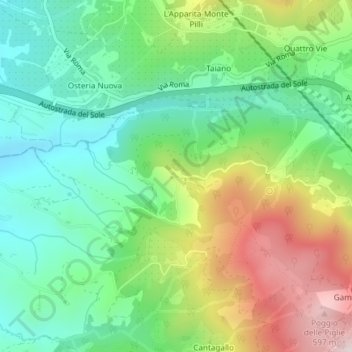 Mappa topografica Montisoni, altitudine, rilievo