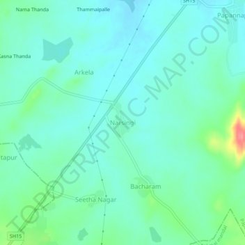 Mappa topografica Narsingi, altitudine, rilievo