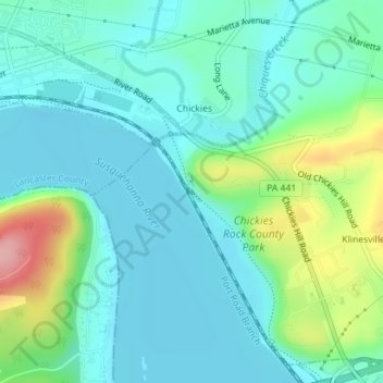 Mappa topografica Chickies Rock, altitudine, rilievo
