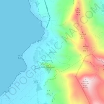 Mappa topografica Macari, altitudine, rilievo