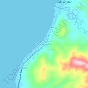 Mappa topografica Pananggalon, altitudine, rilievo