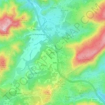 Mappa topografica Ovilò, altitudine, rilievo