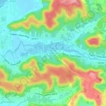 Mappa topografica Marna, altitudine, rilievo