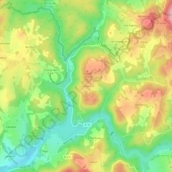 Mappa topografica Chatreix, altitudine, rilievo
