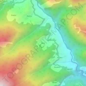 Mappa topografica Sersi, altitudine, rilievo