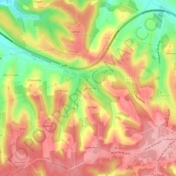 Mappa topografica Les Borderies, altitudine, rilievo
