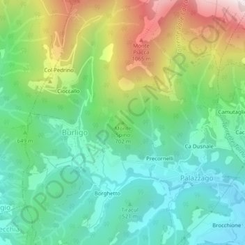 Mappa topografica Monte Spino, altitudine, rilievo