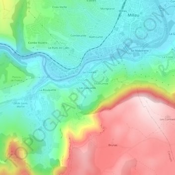 Mappa topografica Les Cascades, altitudine, rilievo