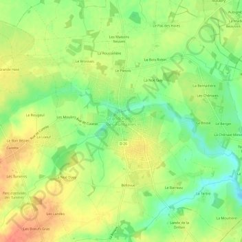 Mappa topografica Grandchamp-des-Fontaines, altitudine, rilievo