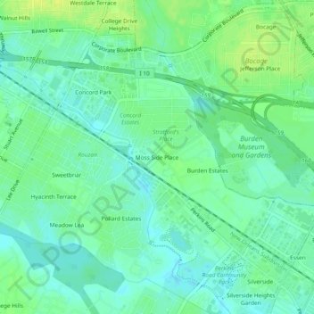 Mappa topografica Moss Side Place, altitudine, rilievo