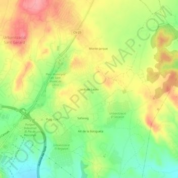 Mappa topografica Jardí de Lauro, altitudine, rilievo