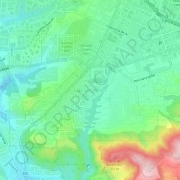Mappa topografica Lake San Marcos, altitudine, rilievo