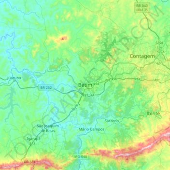 Mappa topografica Betim, altitudine, rilievo