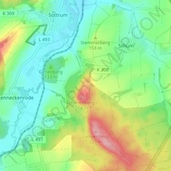Mappa topografica Wohldenberg, altitudine, rilievo