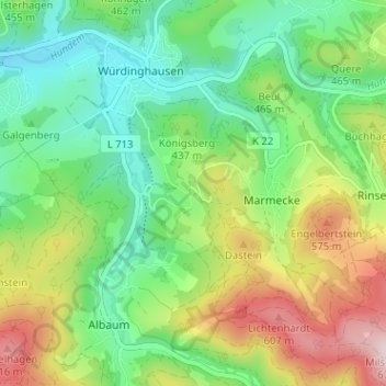 Mappa topografica Böminghausen, altitudine, rilievo