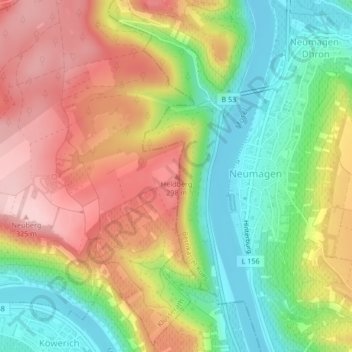 Mappa topografica Heldberg, altitudine, rilievo