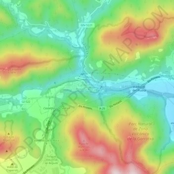 Mappa topografica Castellfollit de la Roca, altitudine, rilievo