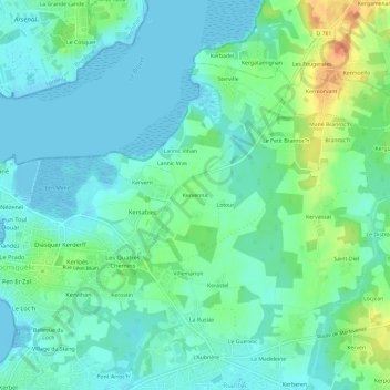 Mappa topografica Kervennic, altitudine, rilievo