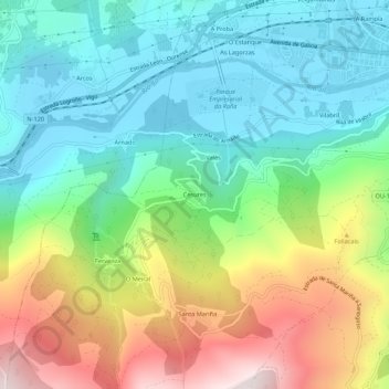 Mappa topografica Cesures, altitudine, rilievo
