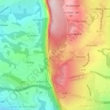 Mappa topografica Col du Banchet, altitudine, rilievo