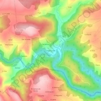 Mappa topografica Santa Euxea, altitudine, rilievo
