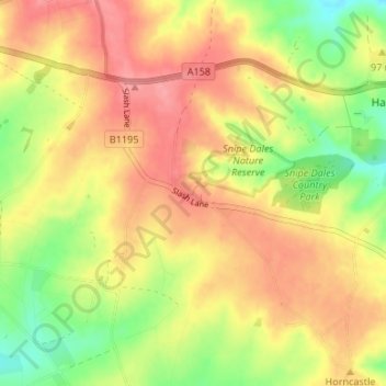 Mappa topografica Winceby, altitudine, rilievo