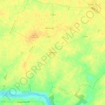Mappa topografica Pruneville, altitudine, rilievo