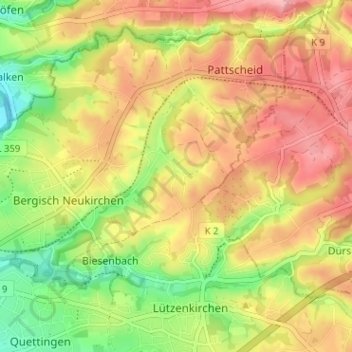 Mappa topografica Atzlenbach, altitudine, rilievo