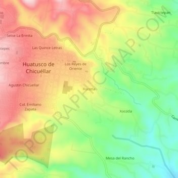 Mappa topografica Xocotla, altitudine, rilievo