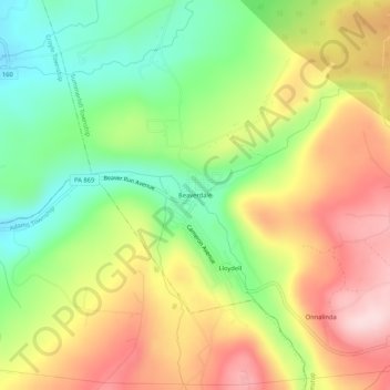 Mappa topografica Beaverdale, altitudine, rilievo
