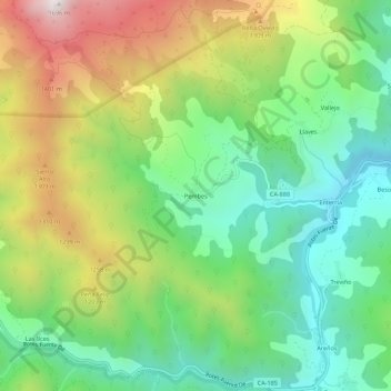 Mappa topografica Pembes, altitudine, rilievo