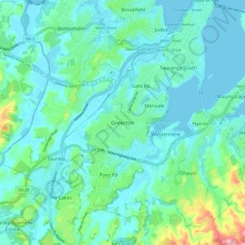 Mappa topografica Greerton, altitudine, rilievo