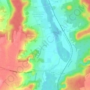 Mappa topografica Courty, altitudine, rilievo